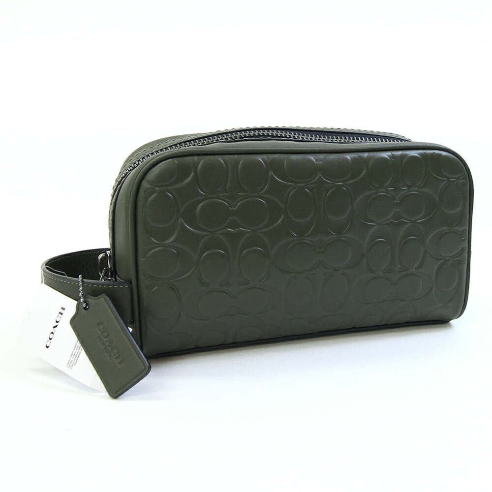 Coach Signature Small Travel Kit Clutch Bag C9986 Dark Shamrock Leather Secon...